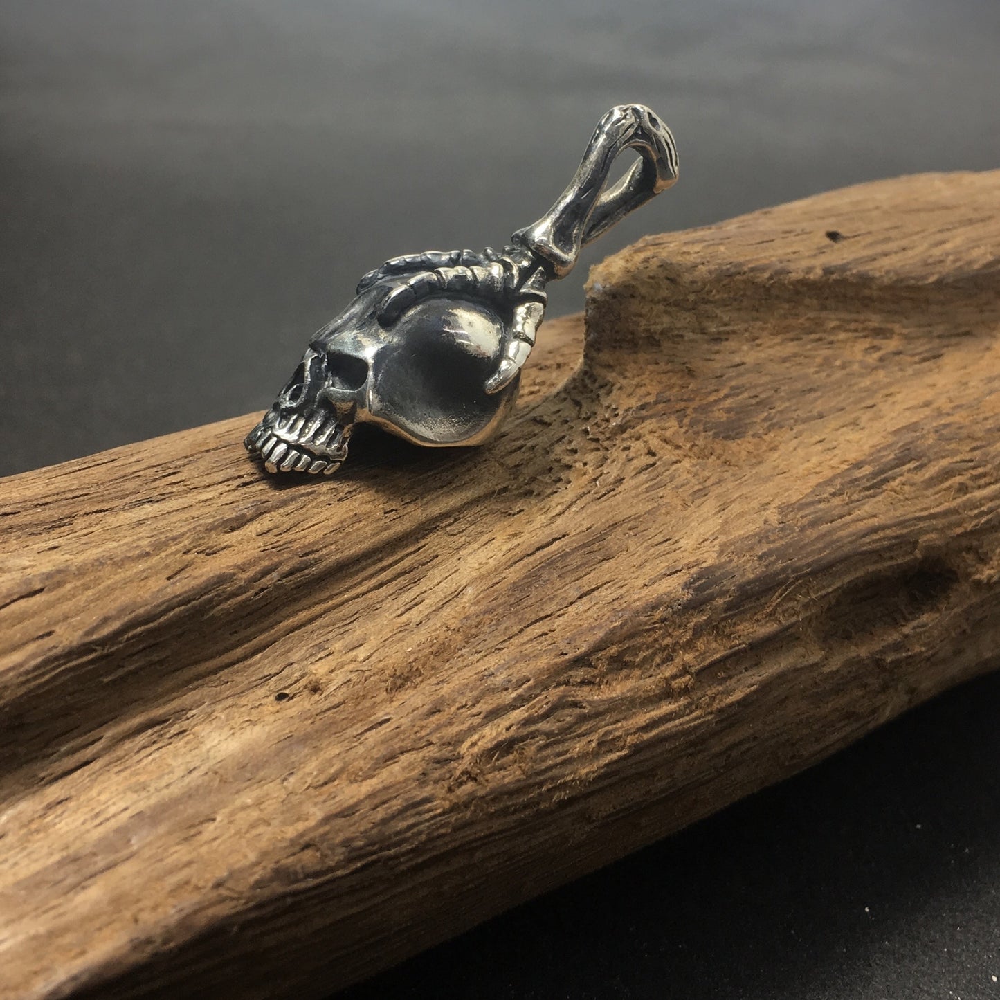 Gothic Sterling Silver Mens Eagle Bird Claw Grabbing Skull Pendant