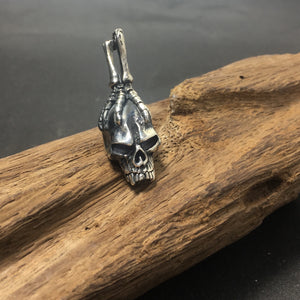 Gothic Sterling Silver Mens Eagle Bird Claw Grabbing Skull Pendant