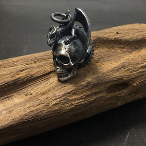 Dragon Skull Silver Pendant Oxidized Unisex Dragon Skull Pendant Jewelry
