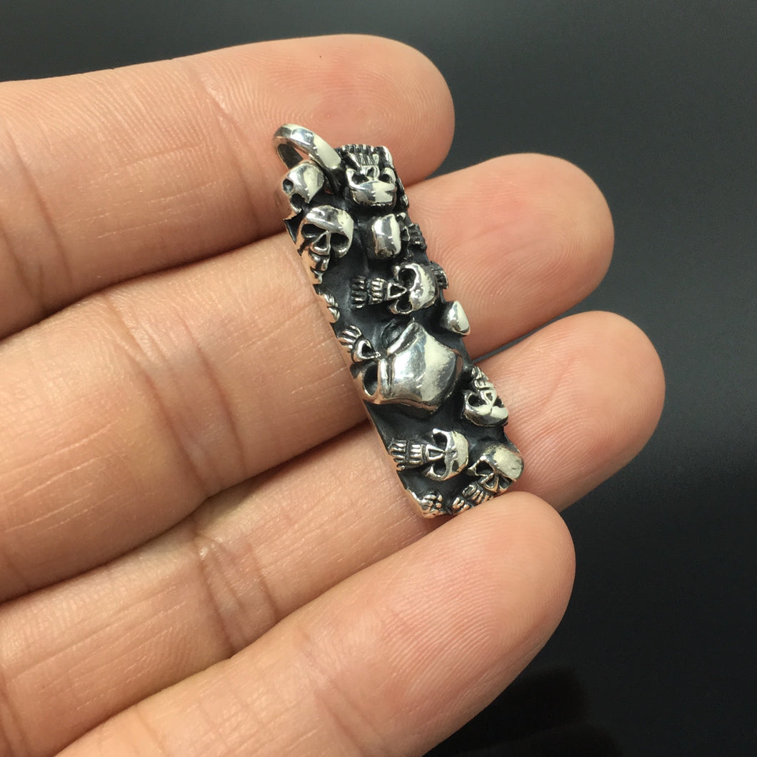 Sterling Silver Small Rectangle Skull Pendant