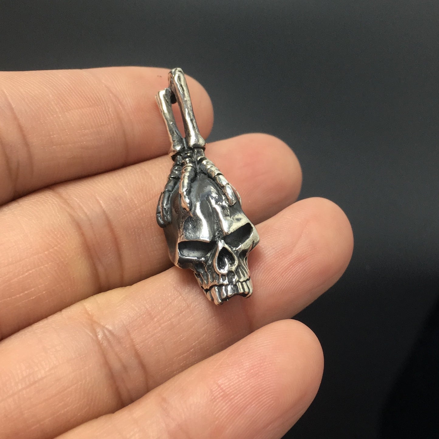 Gothic Sterling Silver Mens Eagle Bird Claw Grabbing Skull Pendant