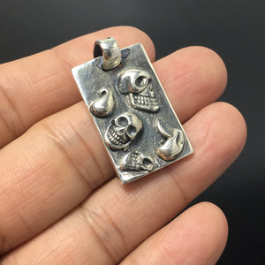 Men's Titanium Silver Pendant Rectangle with Skull Pattern