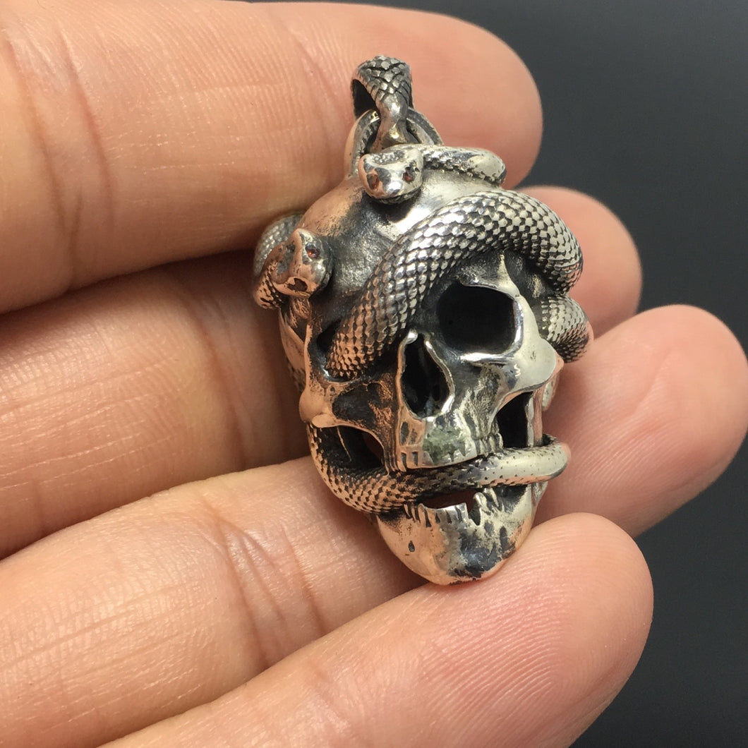 Retro Snake Skull 925 Sterling Silver Pendant