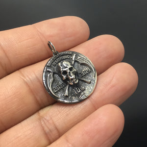 Toxic Skull Crossbones Sterling Silver Antique Coin Style