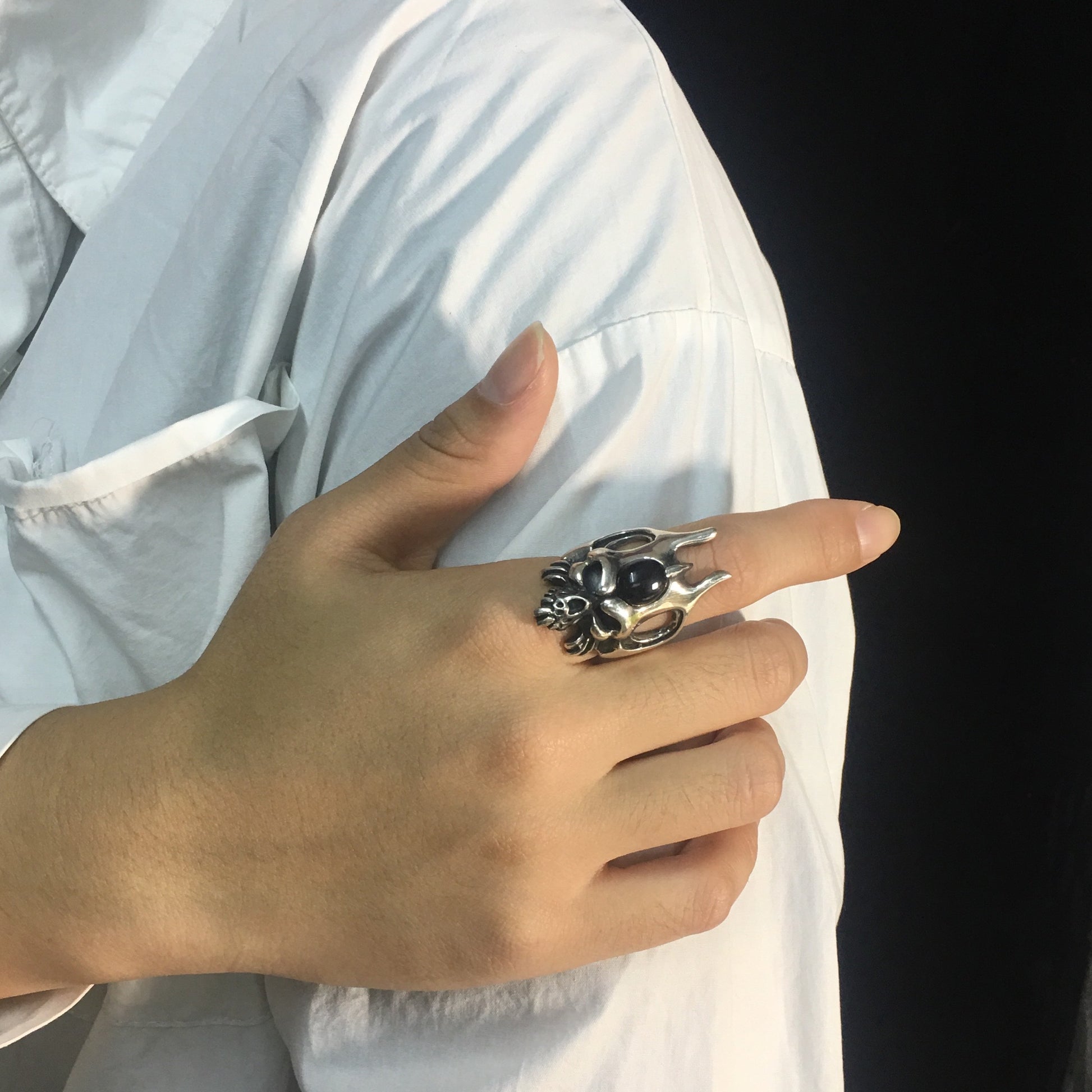 Black Onyx Gothic 925 Sterling Silver Skull Ring