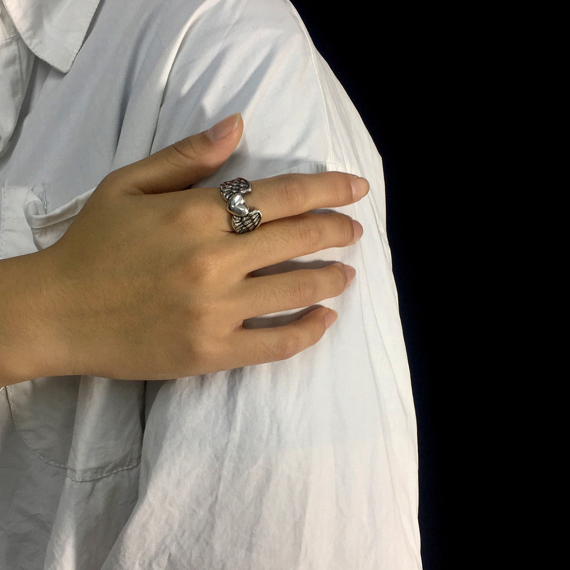 925 Sterling Silver Winged Heart Ring