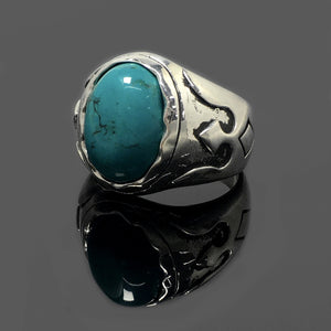 925 Sterling Silver Green Turquoise Bohemian Ring