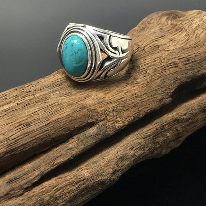 Sterling Silver Genuine Boho Oval Turquoise Ring