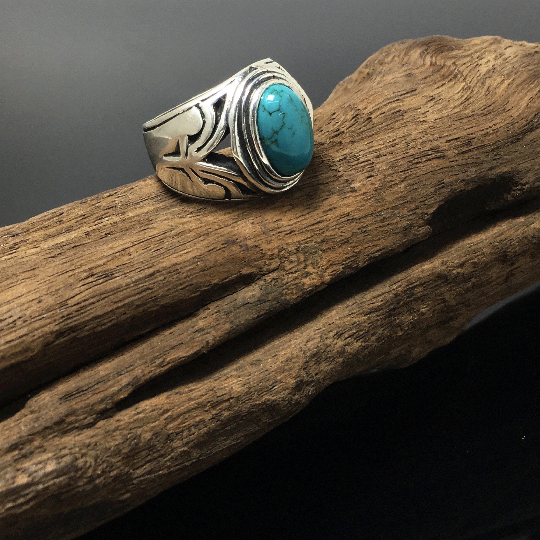 Sterling Silver Genuine Boho Oval Turquoise Ring