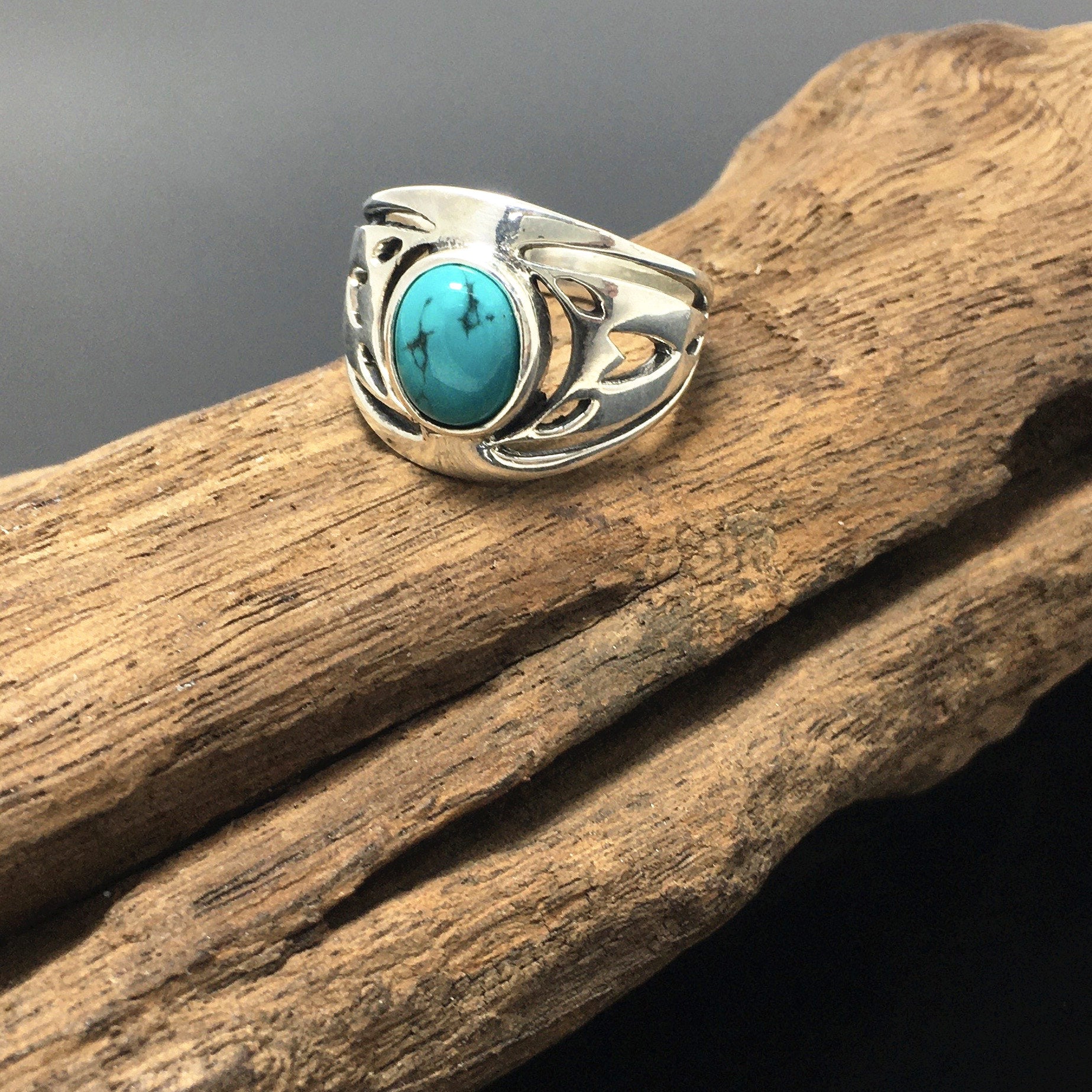 Native American Turquoise Silver Ladies Men Ring Pretty Sterling Design