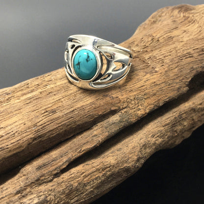 Native American Turquoise Silver Ladies Men Ring Pretty Sterling Design