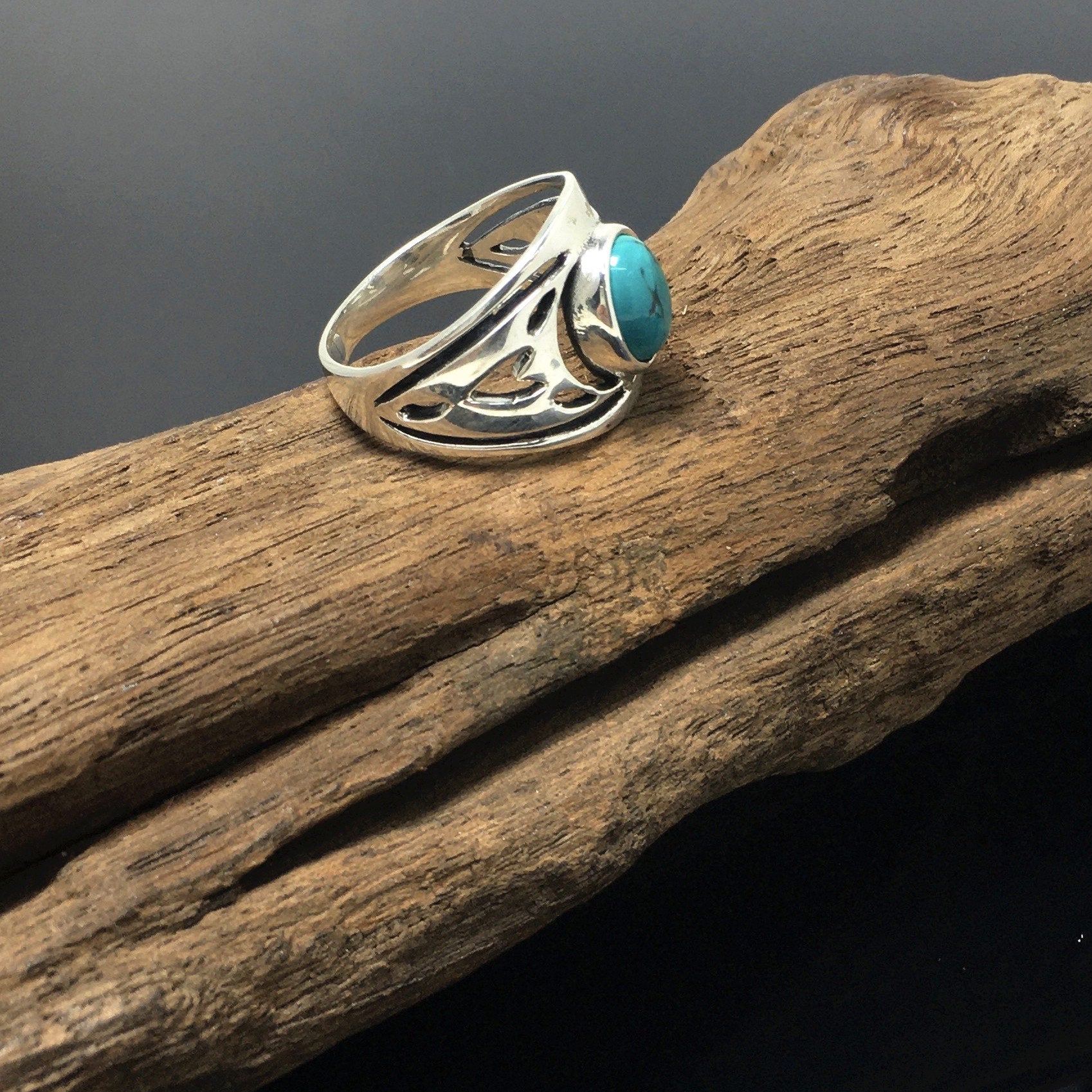 Native American Turquoise Silver Ladies Men Ring Pretty Sterling Design