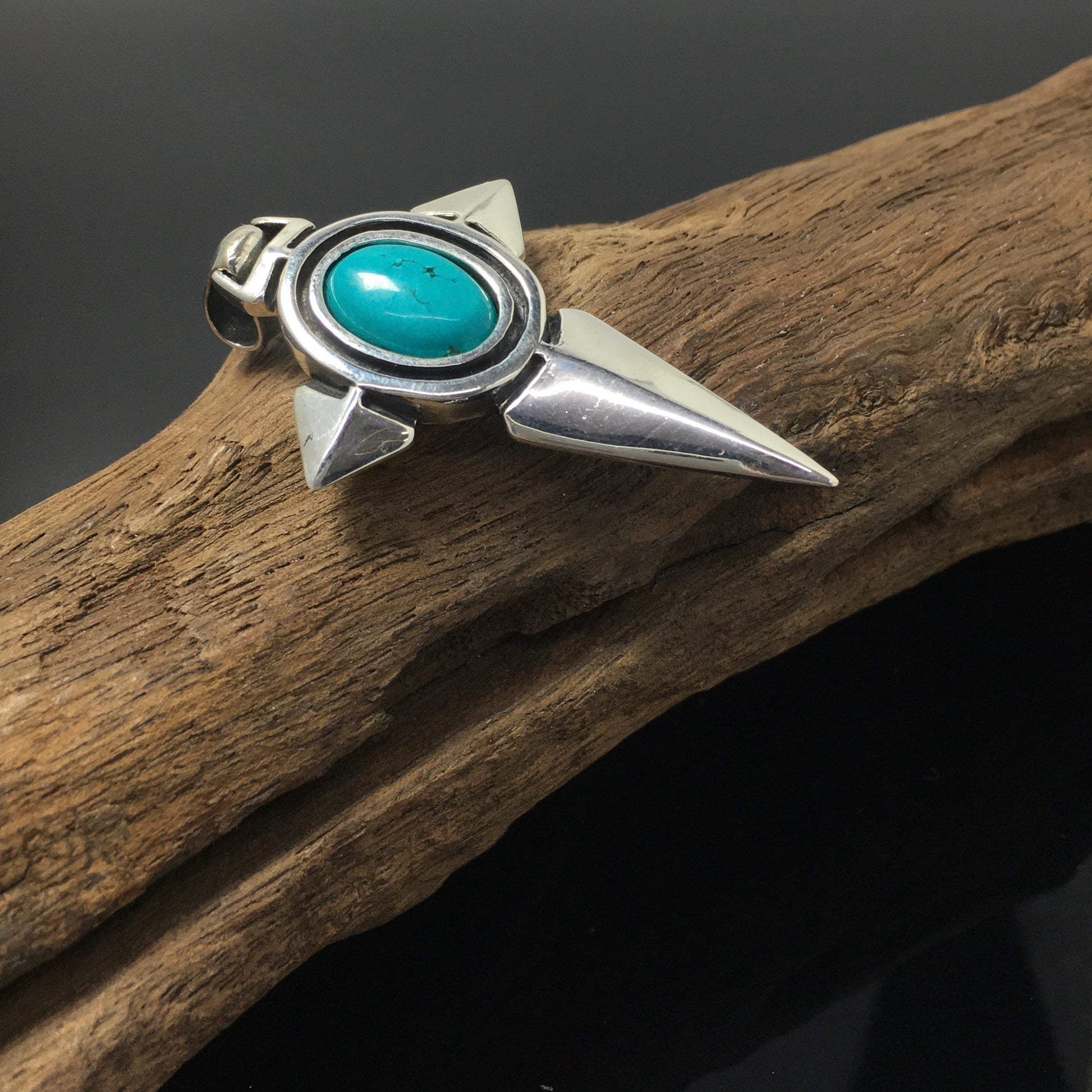 Oval Turquoise Stone Handmade Sterling Silver Cross Pendant