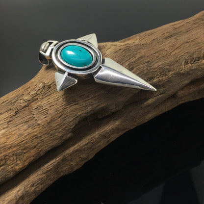 Oval Turquoise Stone Handmade Sterling Silver Cross Pendant