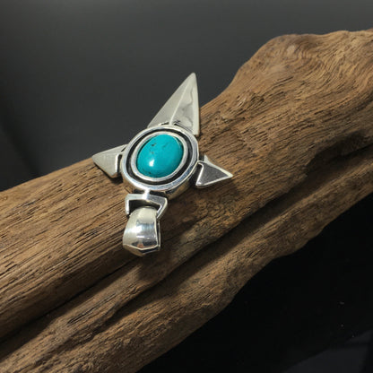 Oval Turquoise Stone Handmade Sterling Silver Cross Pendant