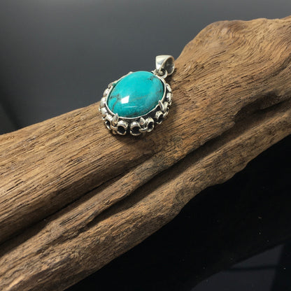 Sterling Silver Oval Turquoise Pendant Handmade Jewellery