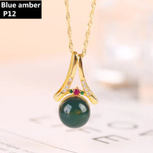 Load image into Gallery viewer, S925 Silver Natural Blue Amber Pendant ABDJ-P041
