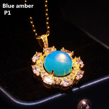Load image into Gallery viewer, S925 Silver Natural Blue Amber Pendant ABDJ-P030
