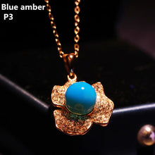 Load image into Gallery viewer, S925 Silver Natural Blue Amber Pendant ABDJ-P032
