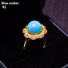Load image into Gallery viewer, S925 Silver  Natural Blue Amber Ring ABDJ-R016
