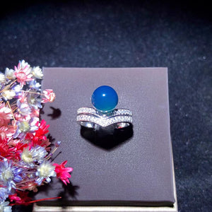 S925 Silver  Natural Blue Amber Ring ABDJ-R014