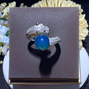 S925 Silver Natural Blue Amber Ring ABDJ-R015