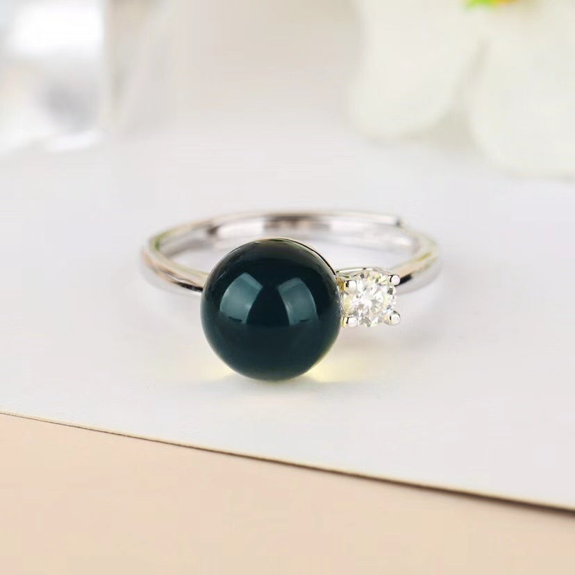 S925 Silver Blue Amber Ring ABDJ-R001