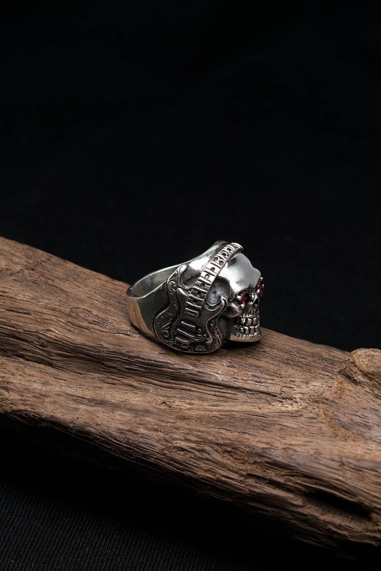 925 Sterling Silver Skull Skeleton Guitar Gothic Ring