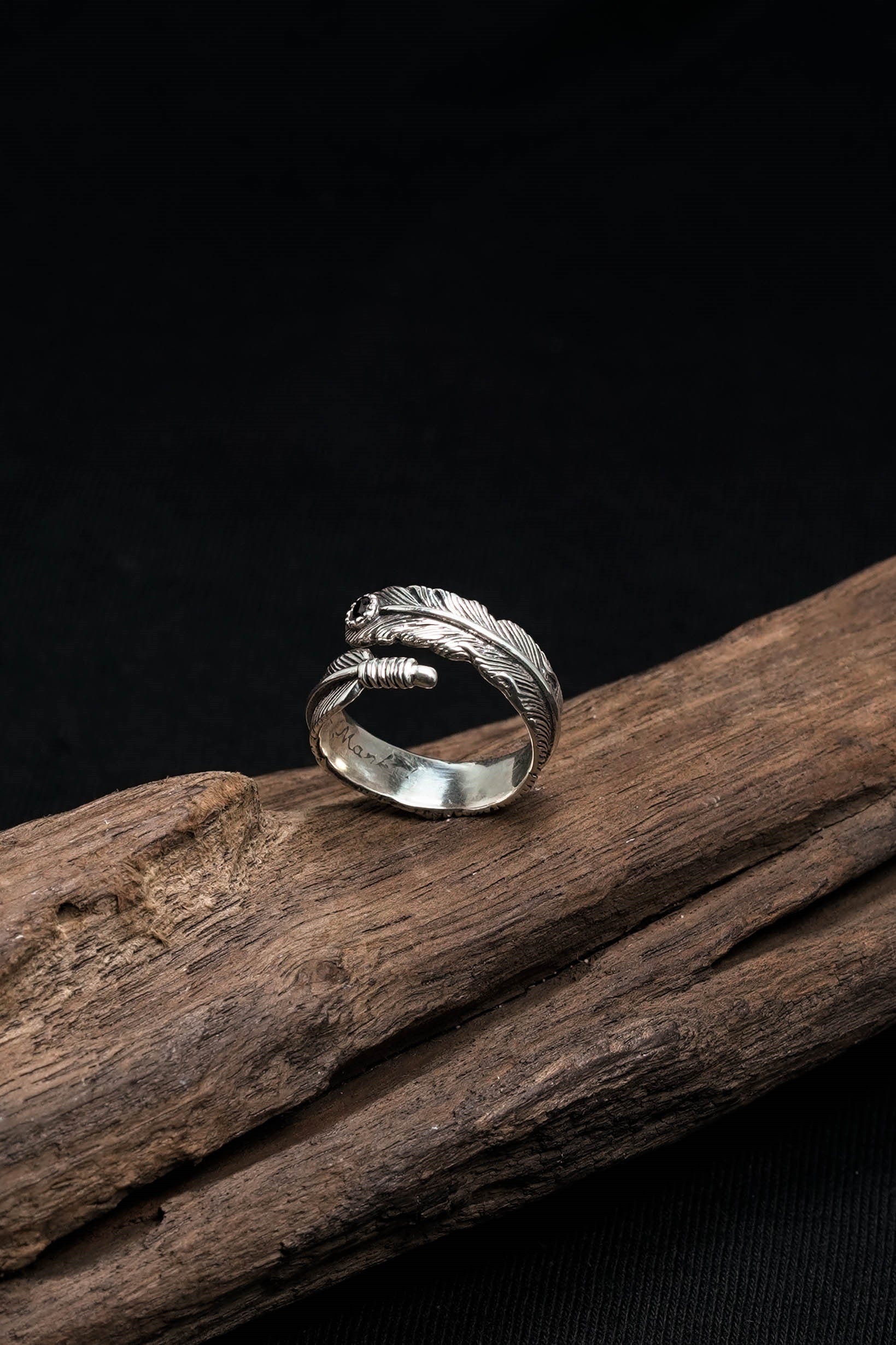 Takahashi Goro 925 Sterling Silver Onyx Feather Ring 