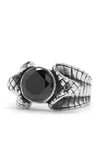 Double Snake Black Onyx 925 Sterling Silver Retro Ring