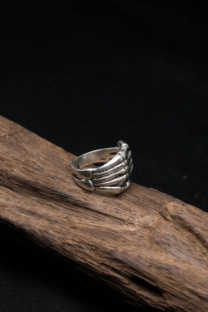 Retro 925 Sterling Silver Paw Hand Bone Ring