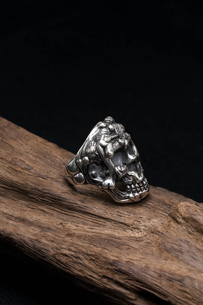 Retro Silver Exaggerated Skull Rings