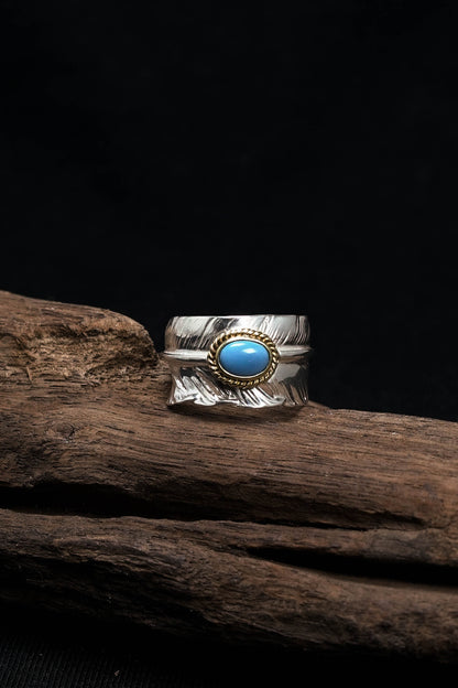 Turquoise Feather 925 Sterling Silver Ring