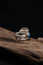 Load image into Gallery viewer, Turquoise Feather 925 Sterling Silver Ring
