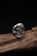 Load image into Gallery viewer, Navy Pirate Captain Retro Sterling Silver Skull Ring
