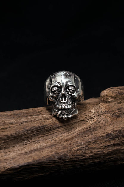 TS Handmade Silver Retro 925 Sterling Silver Skull Ring