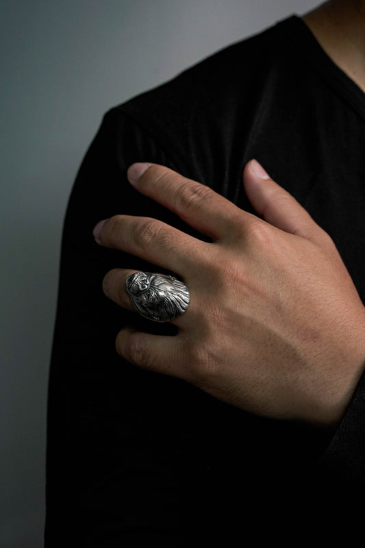 Retro 925 Sterling Silver King Kong Animal Ring for Women Men