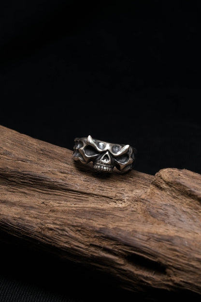 Retro Handmade Silver Vintage Flat Skull Ring