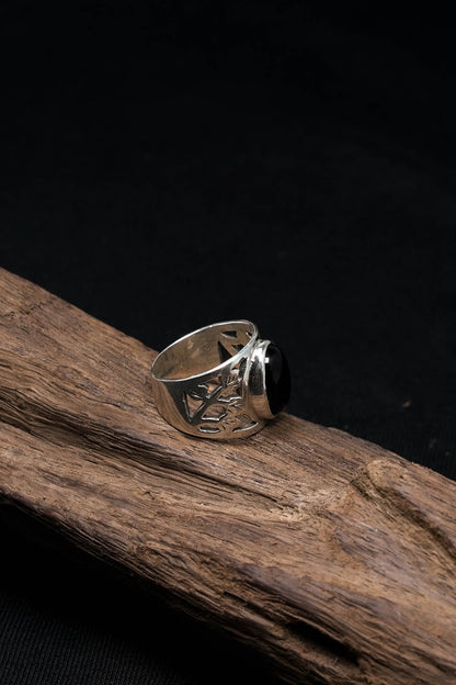 Classic Black Onyx 925 Sterling Silver Retro Ring
