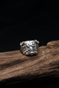 Pit Bull Dog Pug Head Animal Face Ring Retro 925 Sterling Silver