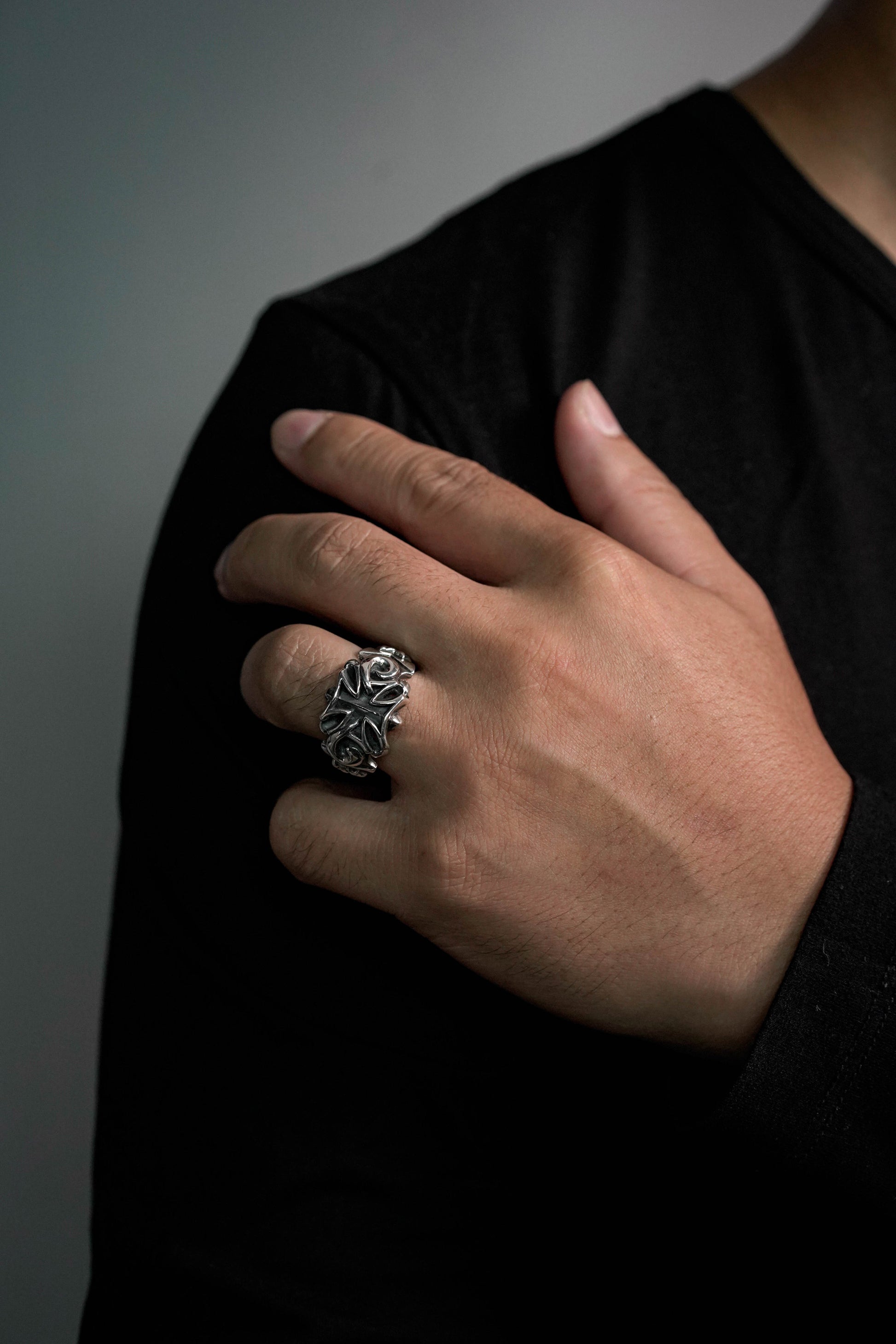 Gothic Iron Cross Vintage Sterling Silver Men Ring