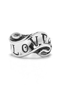 925 Sterling Silver Fashion Jewelry Retro Hand-Carved Letters Love Ring