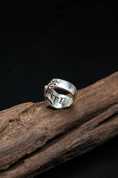 925 Sterling Silver Fashion Jewelry Retro Hand-Carved Letters Love Ring