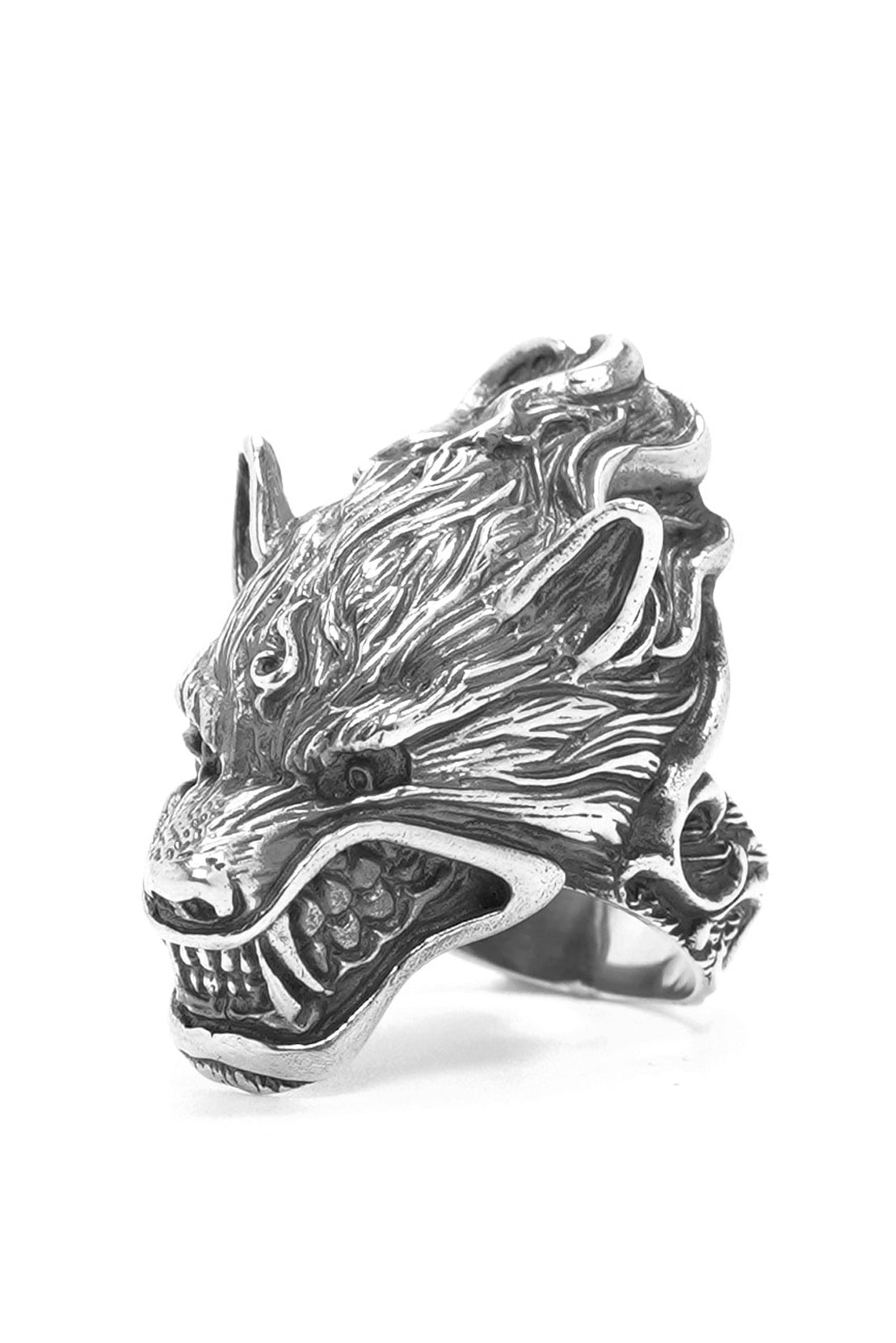925 Sterling Silver Retro Wolf Head Ring
