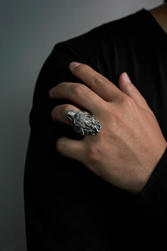 925 Sterling Silver Retro Wolf Head Ring