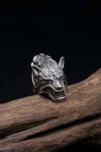 925 Sterling Silver Retro Wolf Head Ring