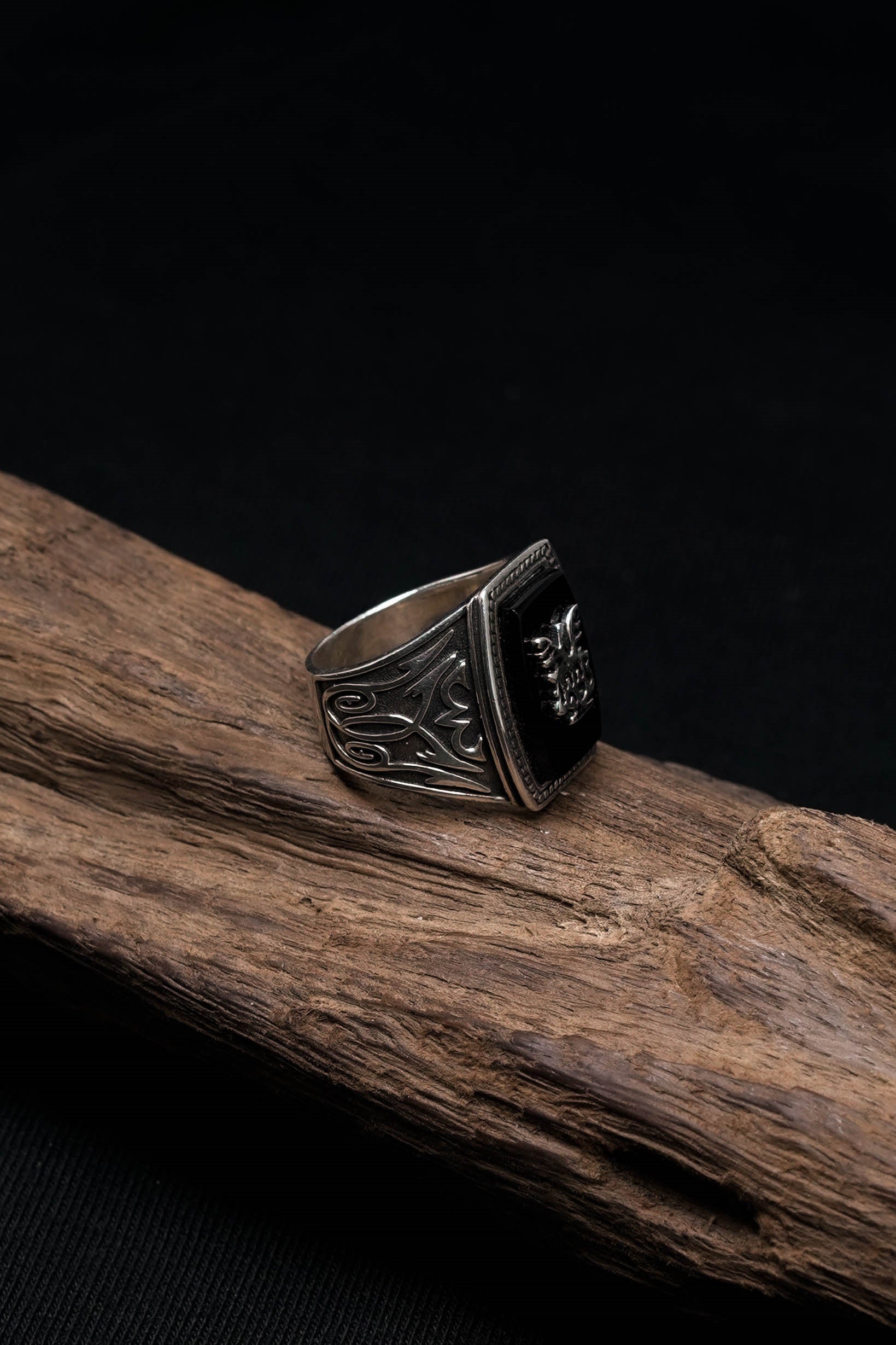 Black Onyx Eagle 925 Sterling Silver Retro Ring