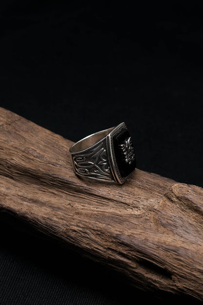 Black Onyx Eagle 925 Sterling Silver Retro Ring