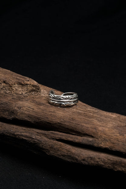 Retro 925 Sterling Silver Open Feather Ring