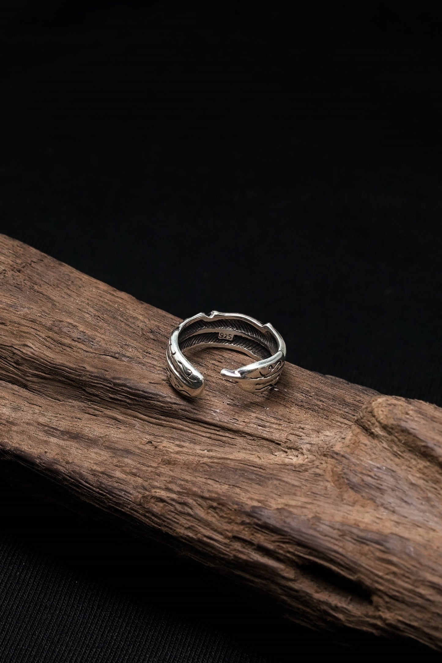 Retro 925 Sterling Silver Open Feather Ring